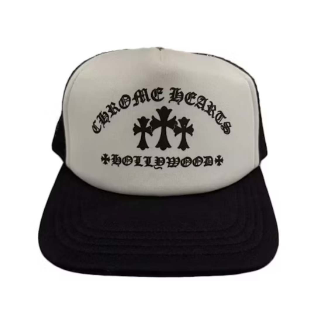 Chrome Hearts Hollywood Cross "King Taco" Trucker Cap Black/White by Chrome Hearts
