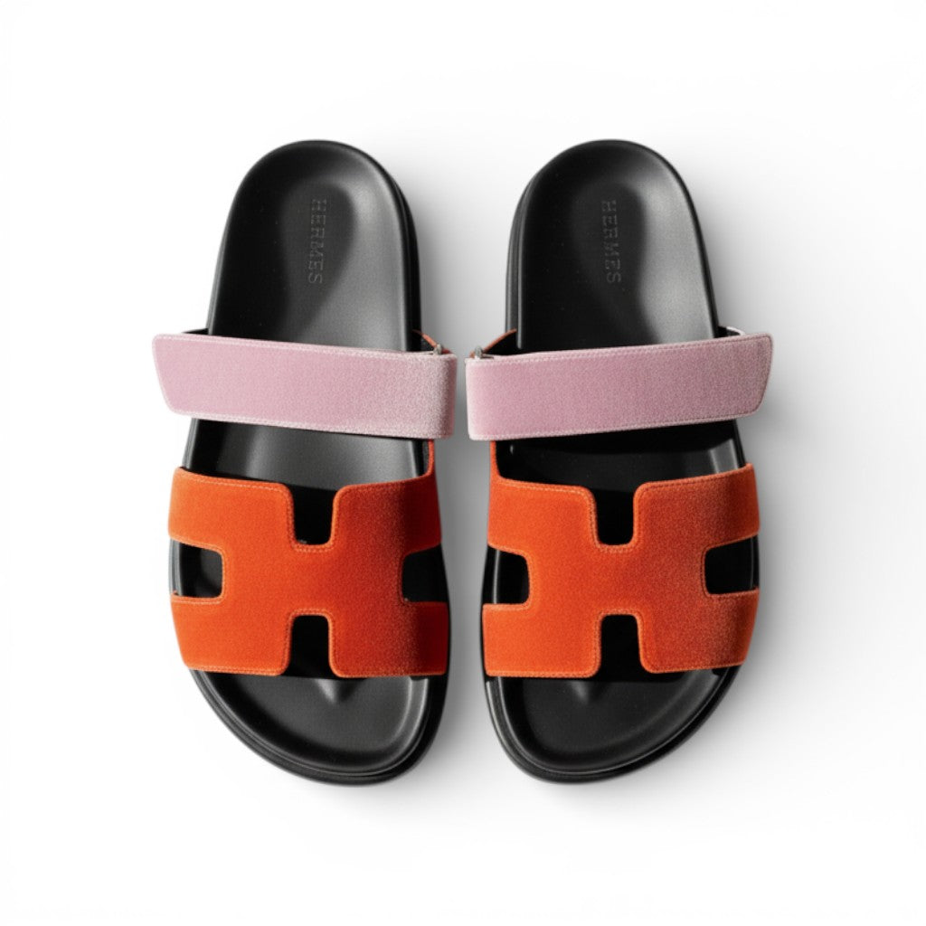 Hermès Chypre Sandals – Orange Canyon & Bruyère Suede Goatskin Edition