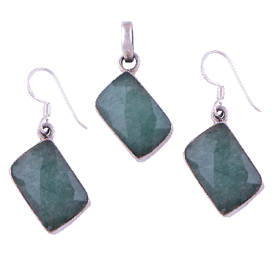 925 Sterling Silver Green Corundum Pendant Sets - R3600044-6
