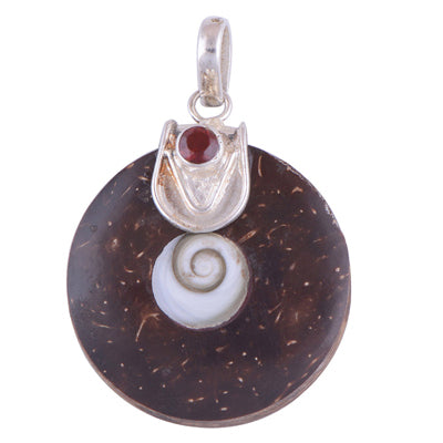 Garnet,Shell,Shiva Eye 925 Sterling Silver Pendant - R100893-2