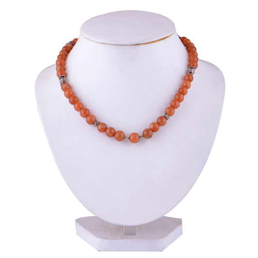 925 Sterling Silver Orange Aventurine Plain Gemstone Strings Necklace - R5900033-3