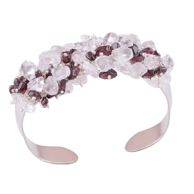 925 Sterling Silver Garnet, Crystal Bangle - R2800036-7