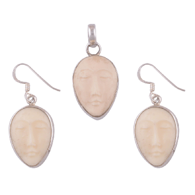 925 Sterling Silver Bone Face Pendant Sets - R3600107-5