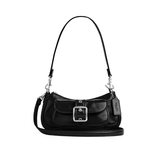 Coach Ashton Mini Shoulder Bag glazed leather Silver Black by COACH