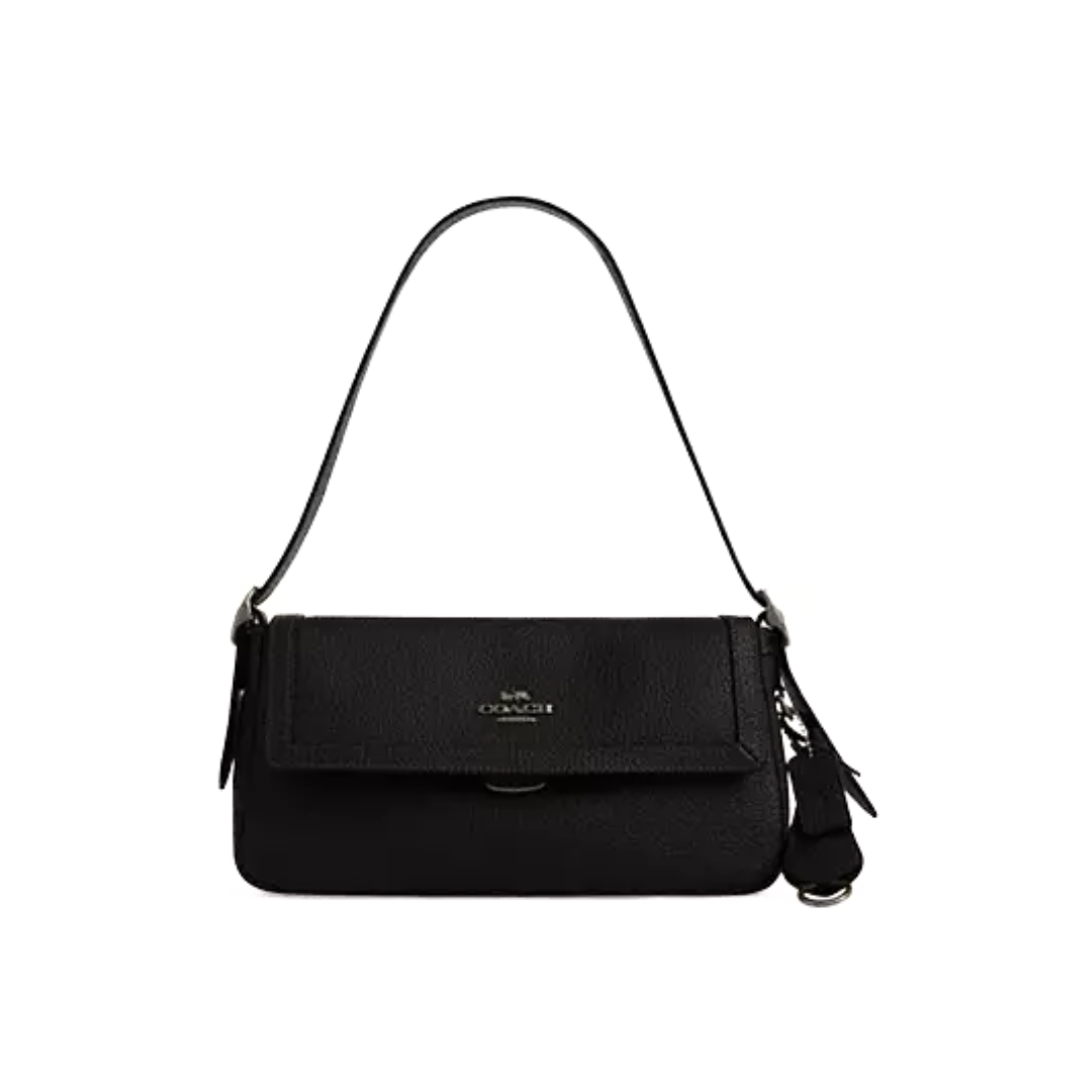 Coach Etta Small Flap Shoulder Bag pebbled leather Gunmetal Black by COACH