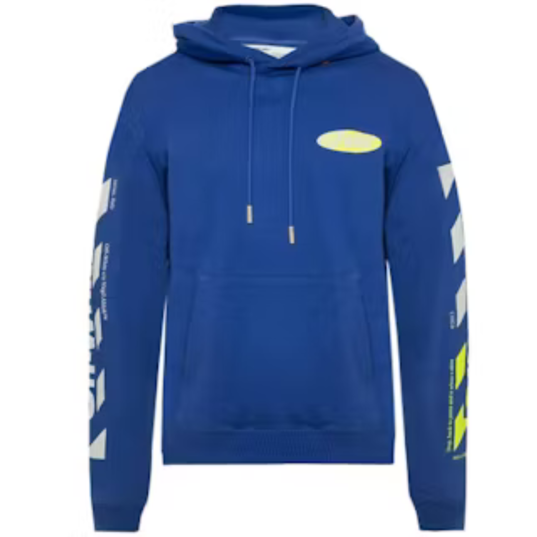 OFF WHITE DIAGONAL SPLIT LOGO HOODIE BLUE by Off White