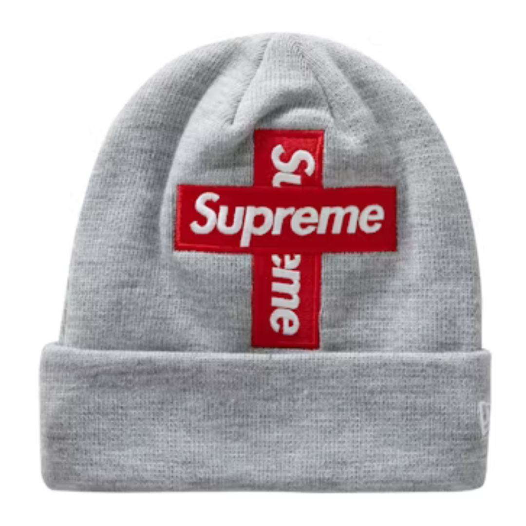 Supreme New Era Cross Box Logo Beanie Heather Grey by SUPREME