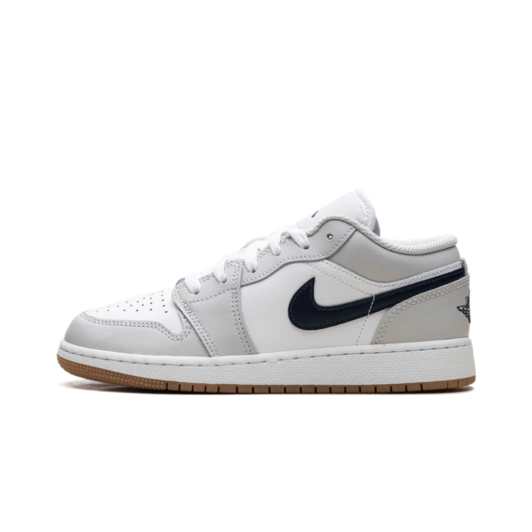 Jordan 1 Low White Neutral Grey Gum Midnight Navy (GS) by Nike Air Jordan