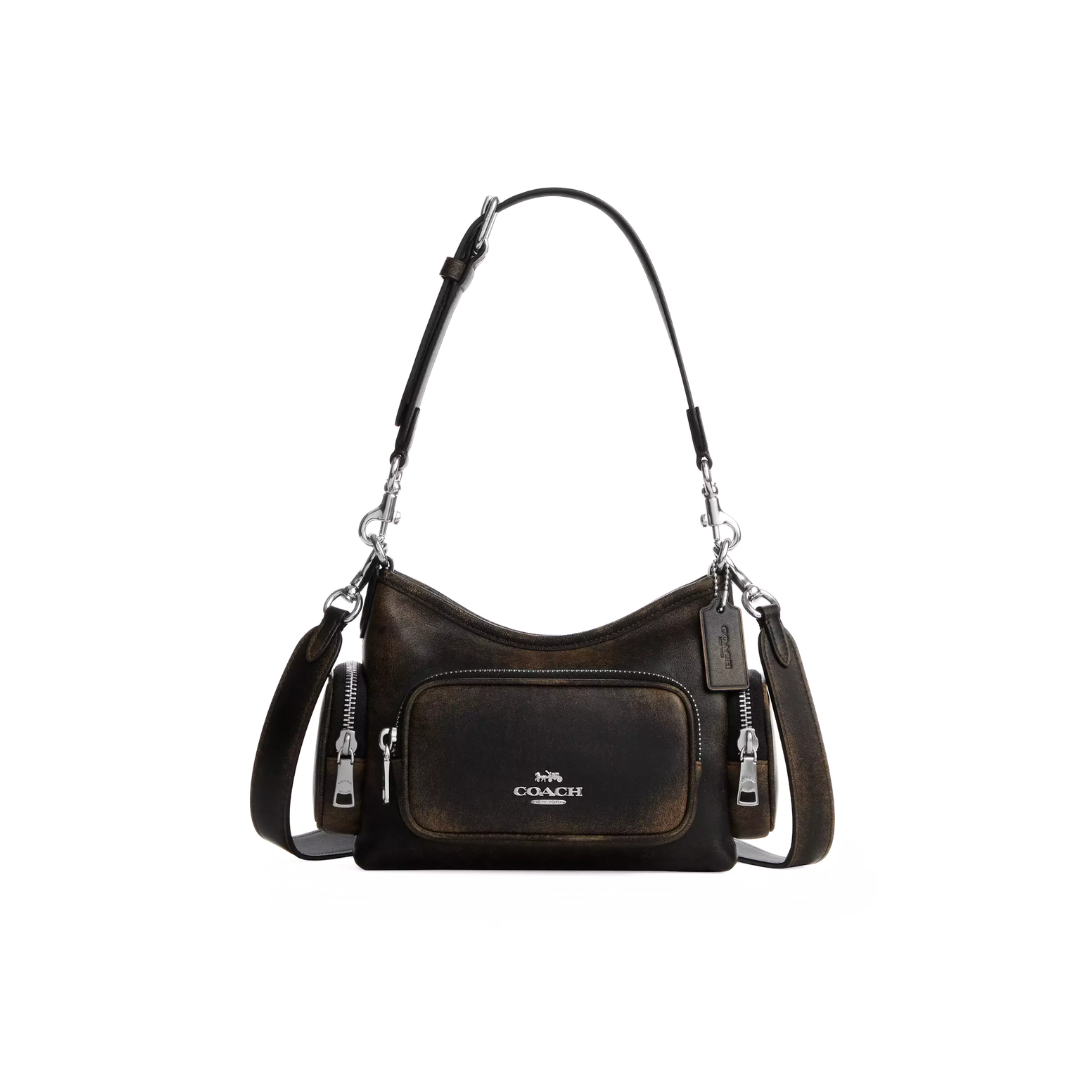 Coach Laurel Shoulder Bag 22 With Pockets In Loved Leather Silver Black Brown by COACH