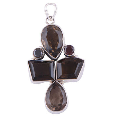 Black Onyx, Garnet, Smoky Topaz 925 Sterling Silver Pendant - R300164-3