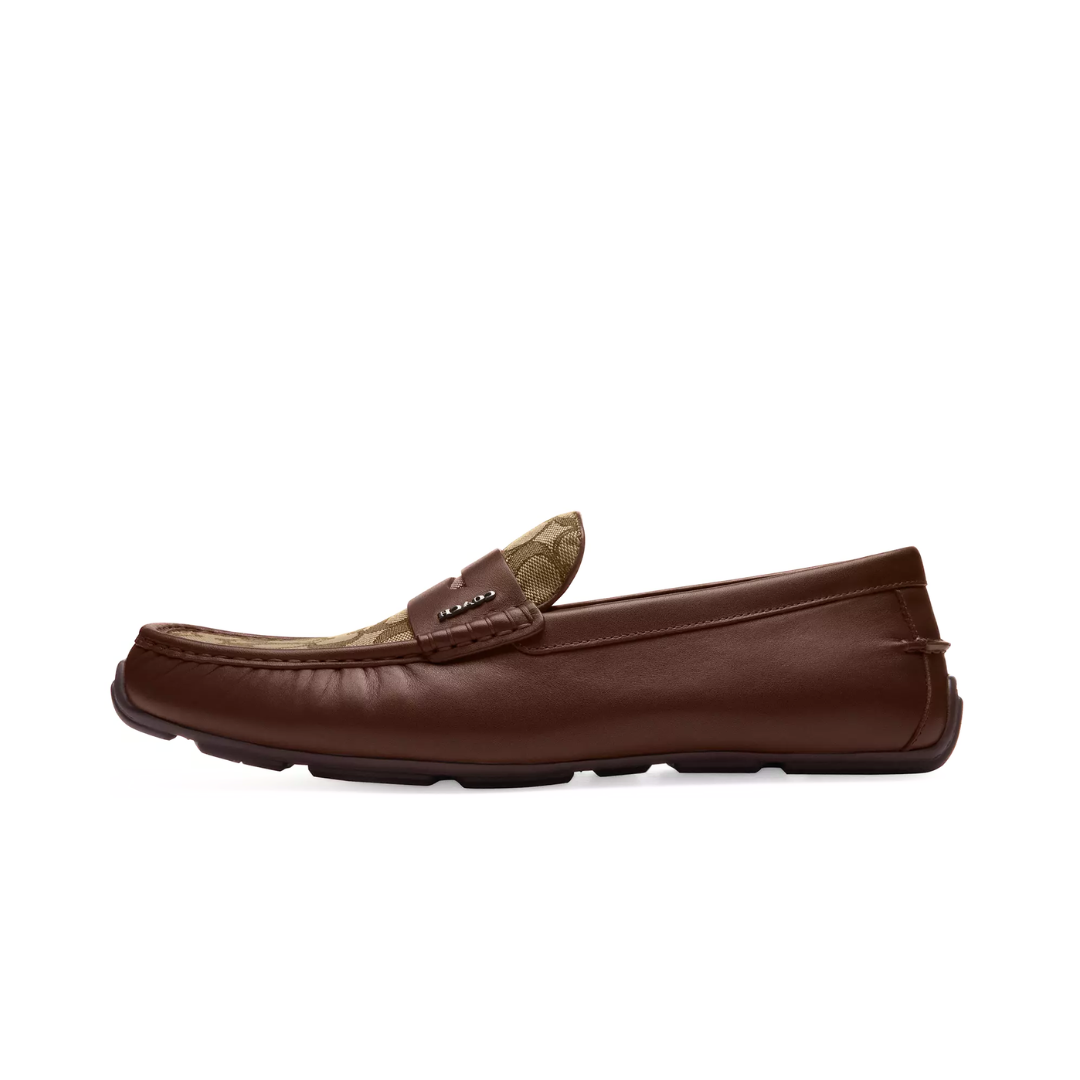 COACH LIAM DRIVER IN SIGNATURE JACQUARD DARK SADDLE by COACH SNEAKER