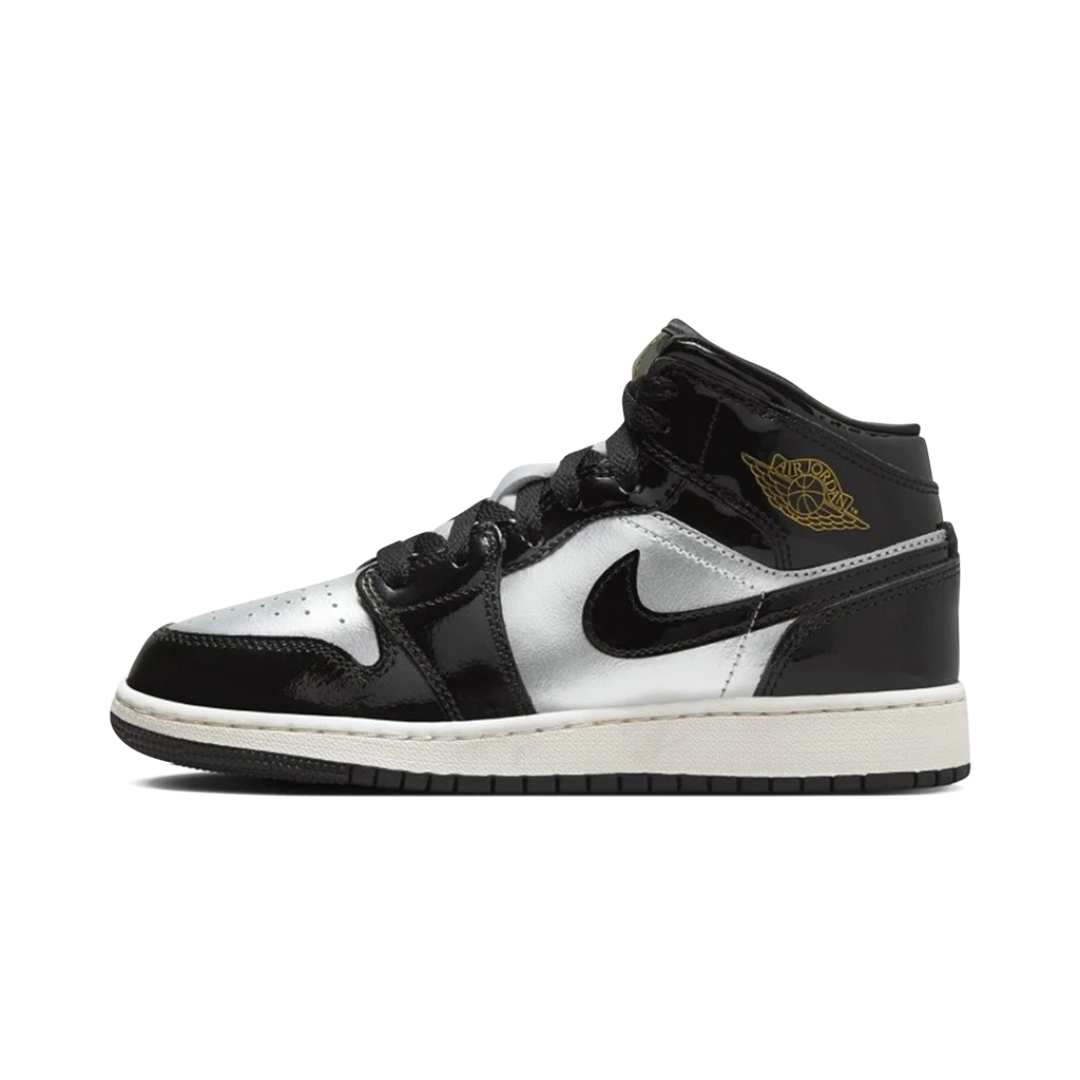 Jordan 1 Mid SE Black Metallic Silver Sail Metallic Gold (GS) by Nike Air Jordan