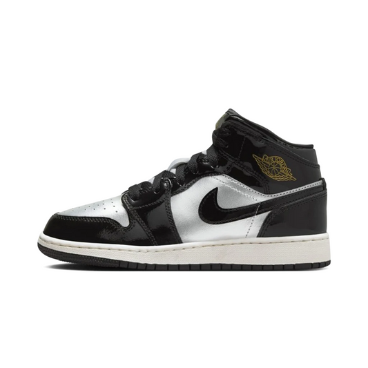 Jordan 1 Mid SE Black Metallic Silver Sail Metallic Gold (GS) by Nike Air Jordan