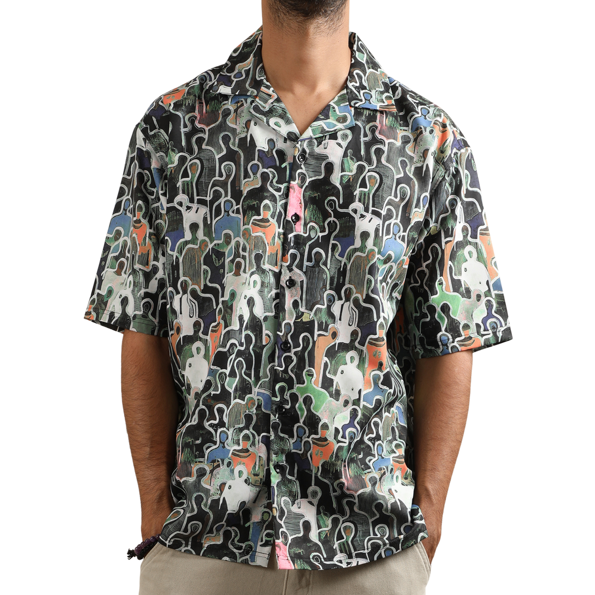 CHARCOAL SILHOUETTES CUBAN COLLAR SHIRT by GREY AREA