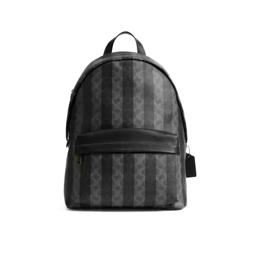 Coach Taylor Backpack In Signature Canvas With Stripes Gunmetal Black Grey by COACH