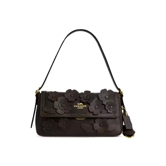 Coach Etta Small Flap Shoulder Bag With Floral Applique smooth leather Gold Maple by COACH