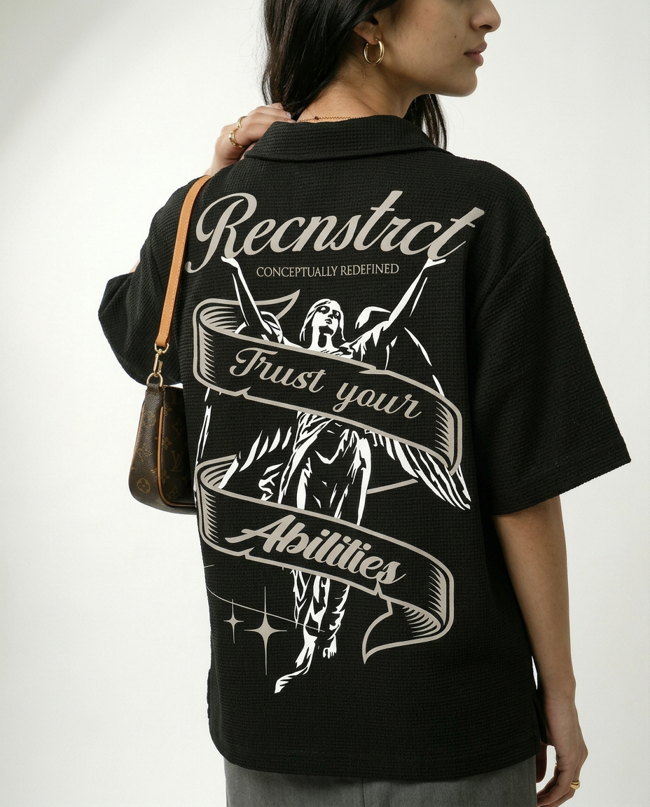 Waffle-Knit Textured shirt - Black by RECNSTRCT