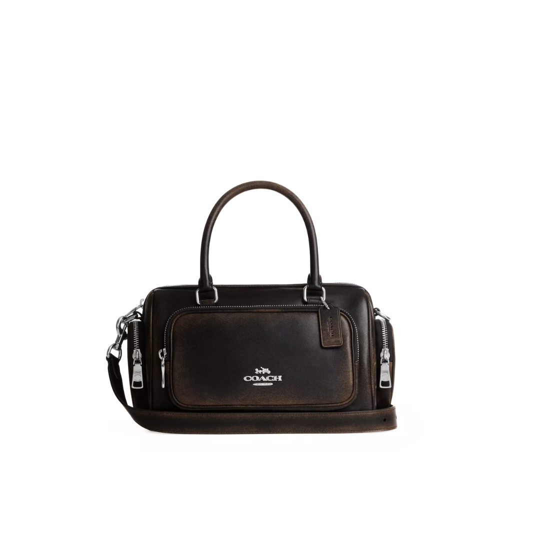 Coach Rowan Satchel Bag With Pockets In Loved Leather Black Brown by COACH