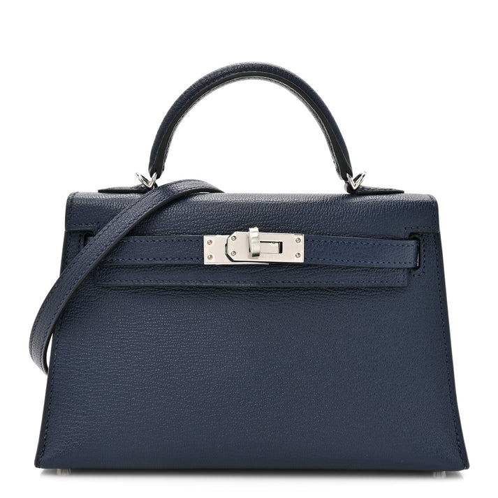 Hermès Chèvre Mysore Verso Mini Kelly Sellier 20 – Bleu Navy - Zeuskicks