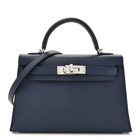 Hermès Chèvre Mysore Verso Mini Kelly Sellier 20 – Bleu Navy - Zeuskicks