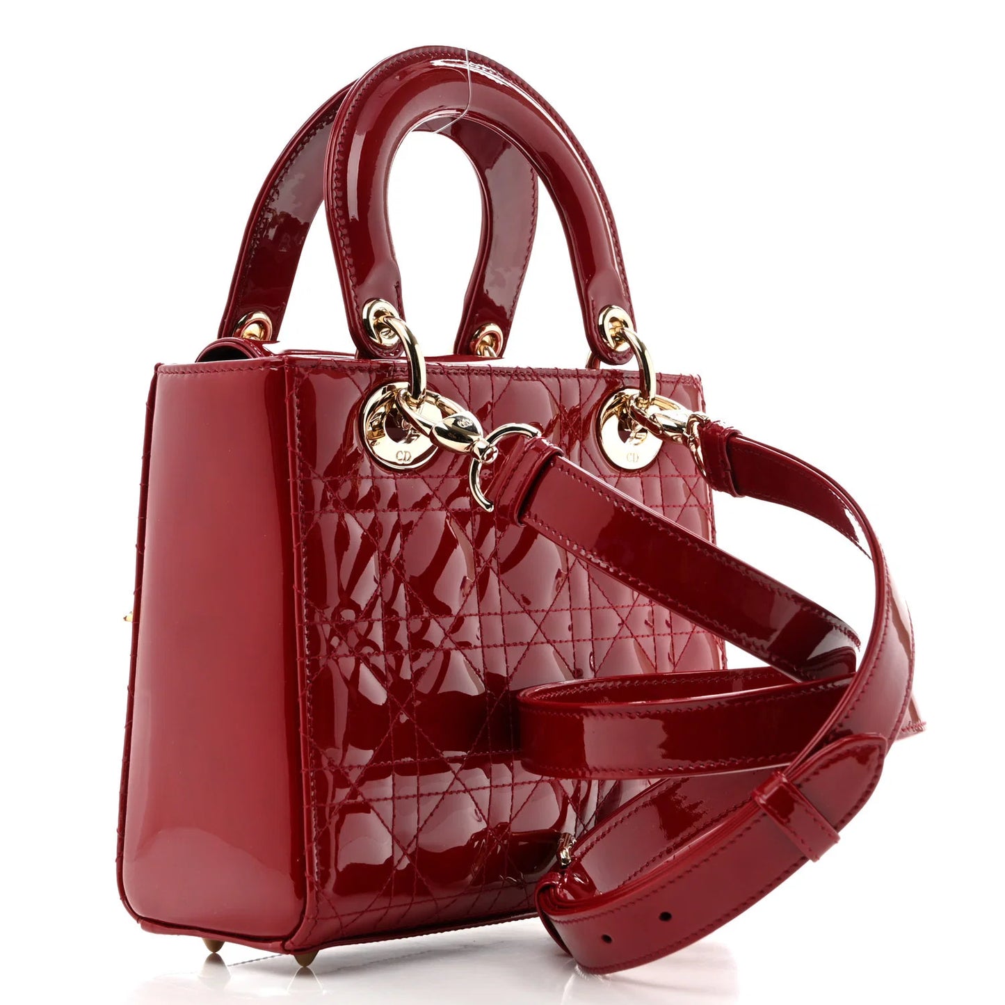 Christian Dior Small Lady Dior – Patent Cannage Cherry Red with Gold Hardware