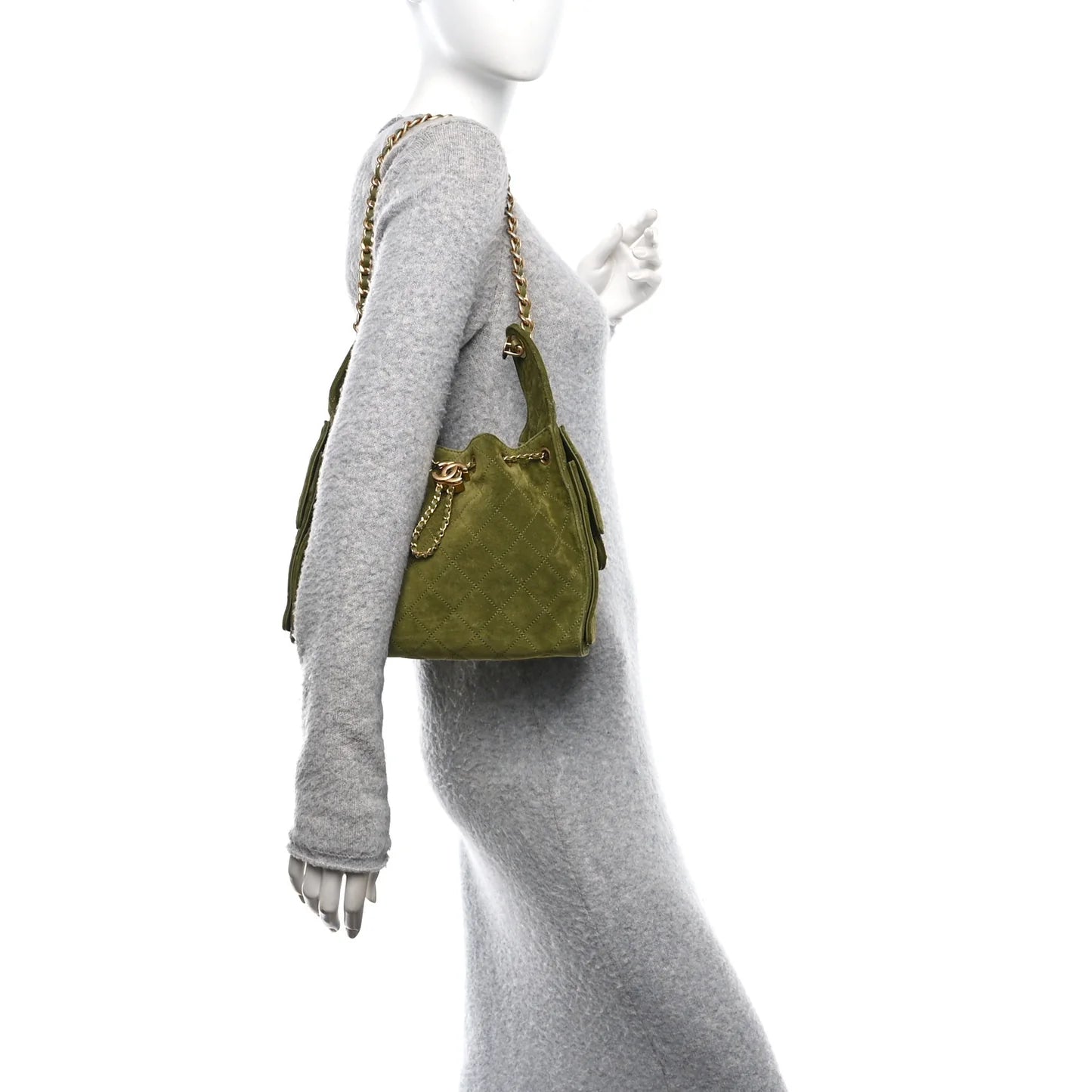 Chanel Small 25 Handbag – Suede Quilted, Khaki, Aged Gold Hardware