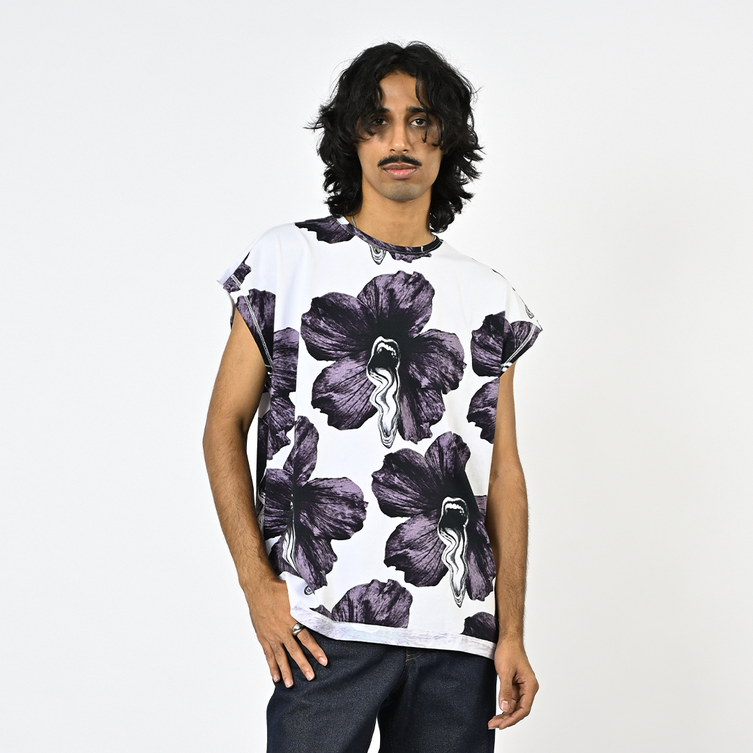 Tongue-printed cotton sleeveless top (Men's) by HUEMN