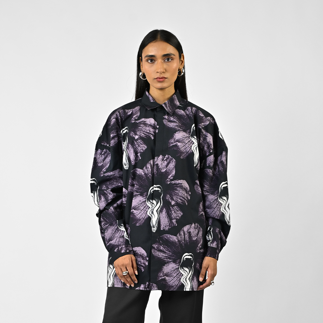 Tongue-printed oversized cotton shirt by HUEMN