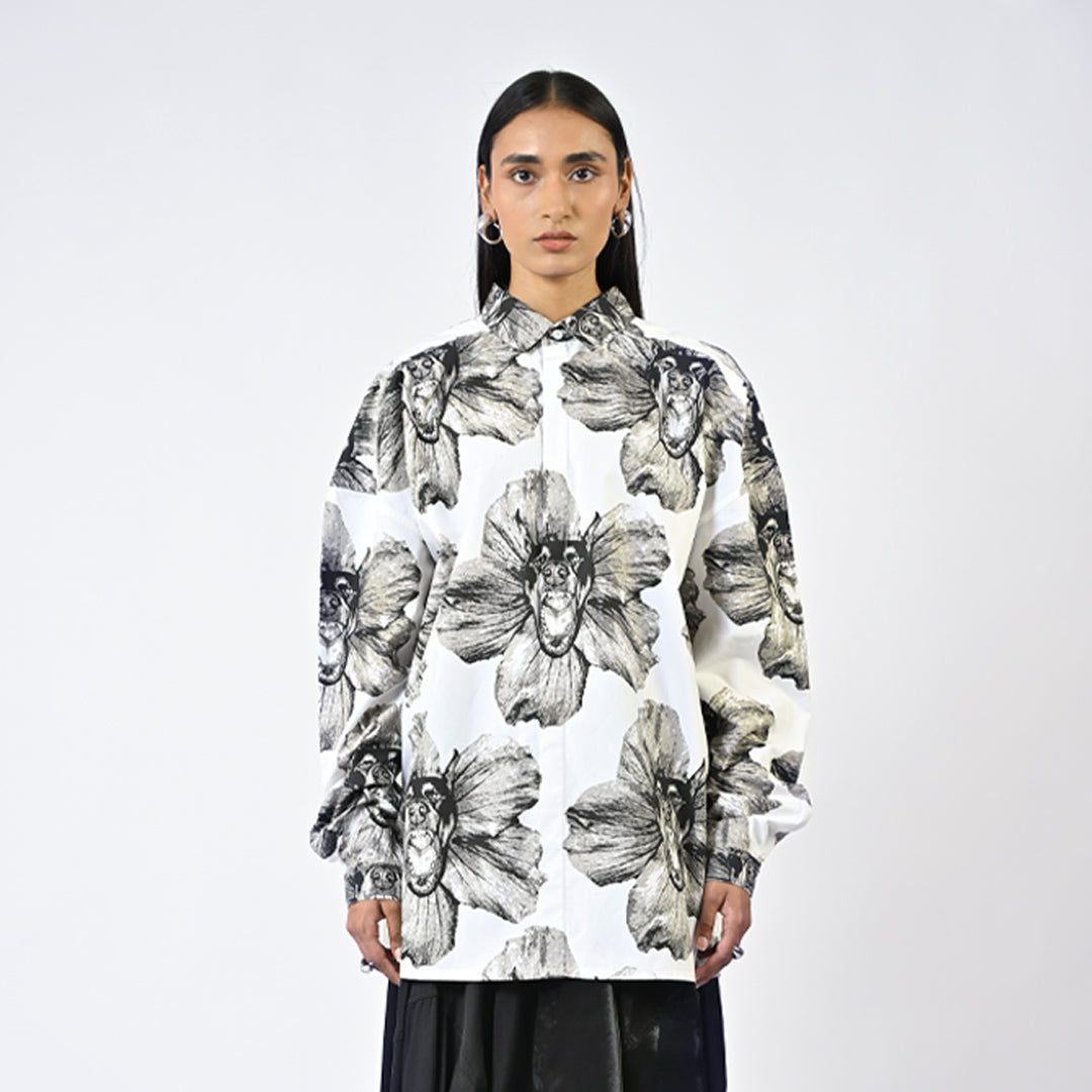 Canine printed cotton shirt - White by HUEMN