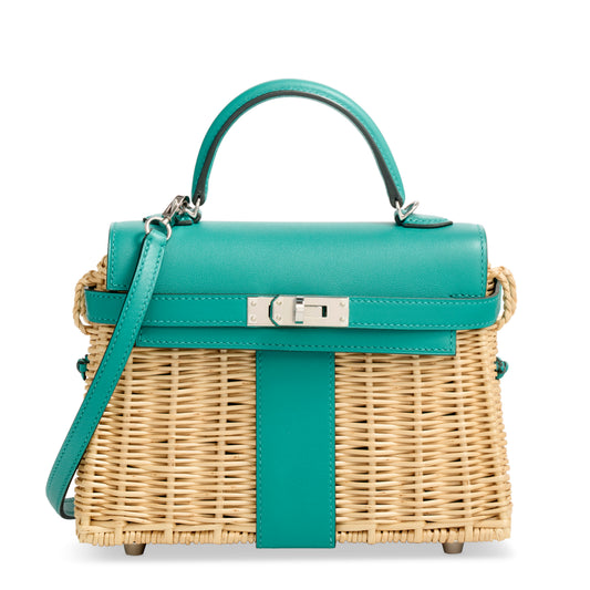 Hermès Mini Kelly Picnic 20 – Vert Vérone Swift Leather & Osier Wicker - Zeuskicks