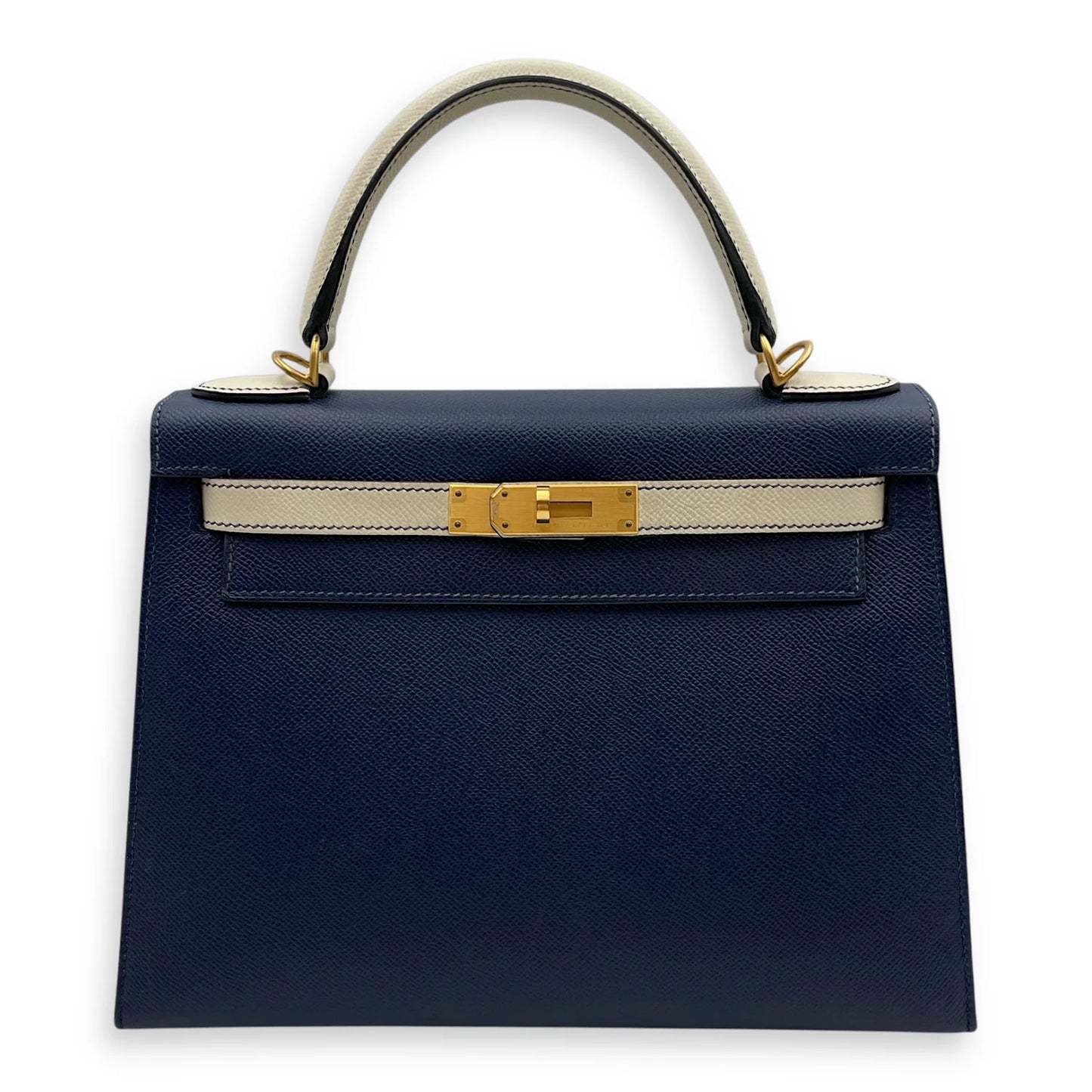 Hermès HSS Sellier Kelly 28 – Epsom Leather in Blue Sapphire/Craie with Brushed Gold Hardware - Zeuskicks