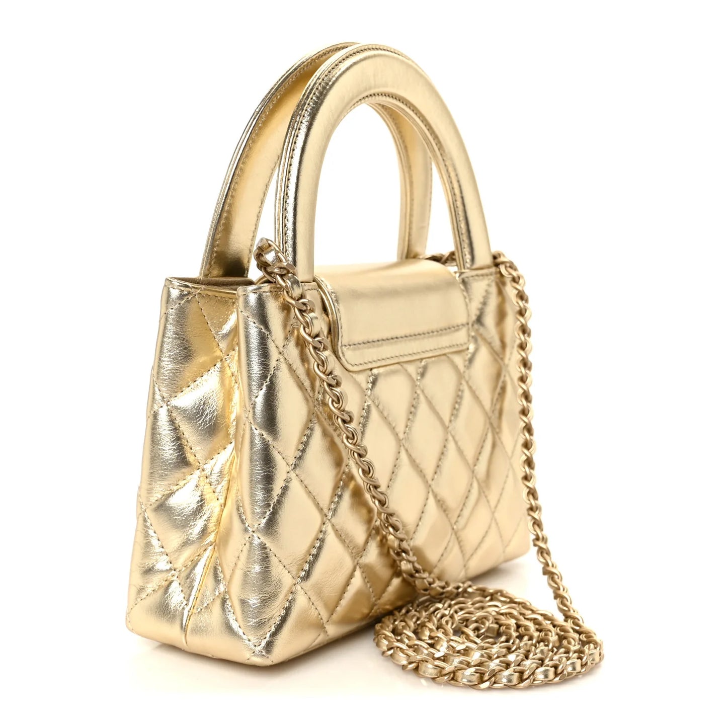 Chanel Metallic Shiny Aged Calfskin Quilted Nano Kelly Shopper – Gold