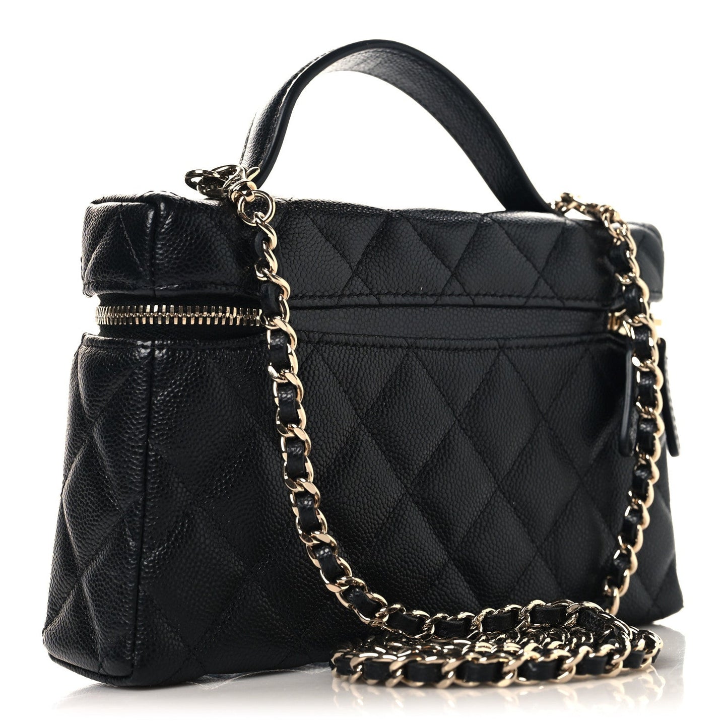Chanel Caviar Quilted Top Handle Slim Vanity With Chain Black