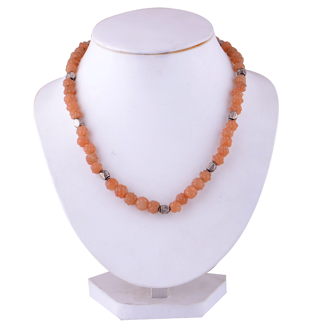 925 Sterling Silver Orange Aventurine Plain Gemstone Strings Necklace - R5900033-16