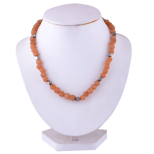 925 Sterling Silver Orange Aventurine Plain Gemstone Strings Necklace - R5900033-16