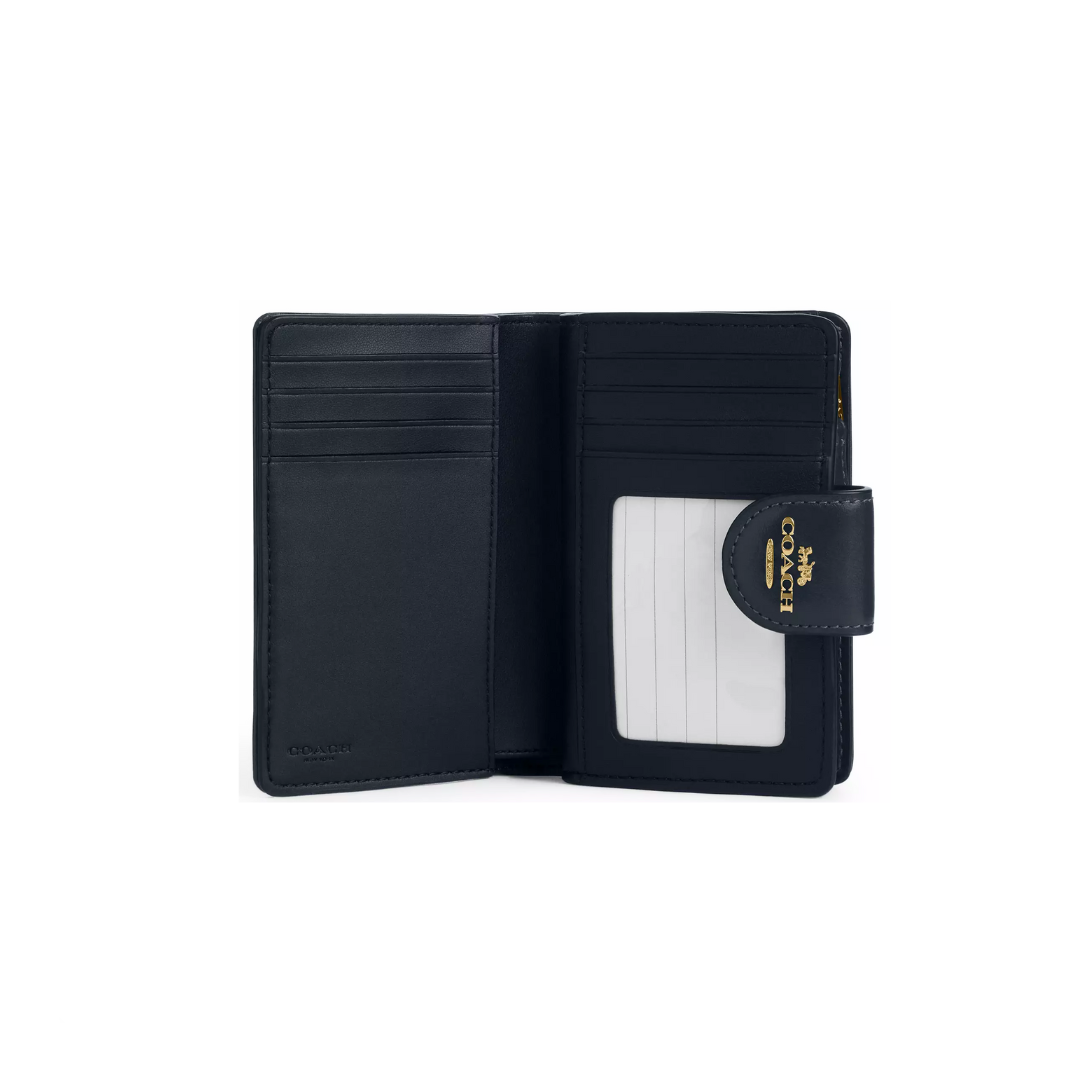 Coach Medium Corner Zip Wallet In Signature Jacquard Gold Navy Midnight Navy by COACH