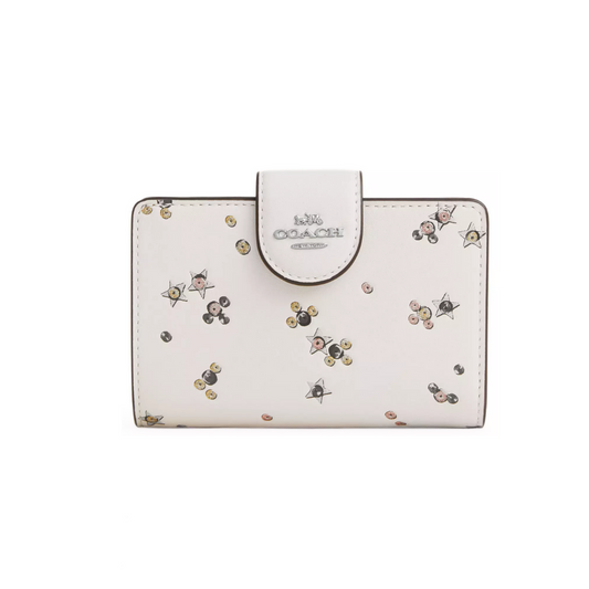 Coach Medium Corner Zip Wallet With Star Print novelty leather Silver by COACH