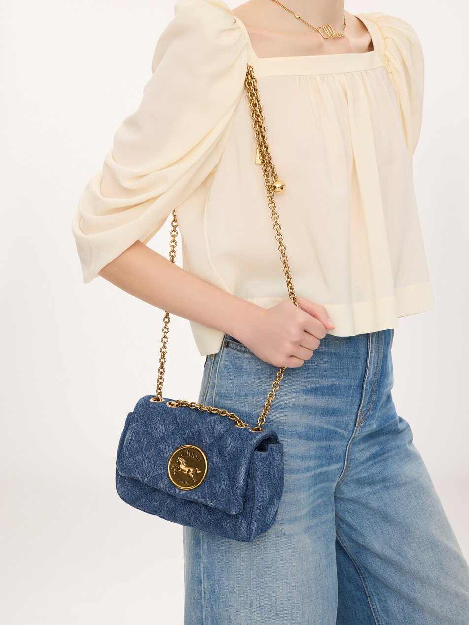 CHLOE Small Chloé Heritage shoulder bag in denim Ashes Blue by CHLOE