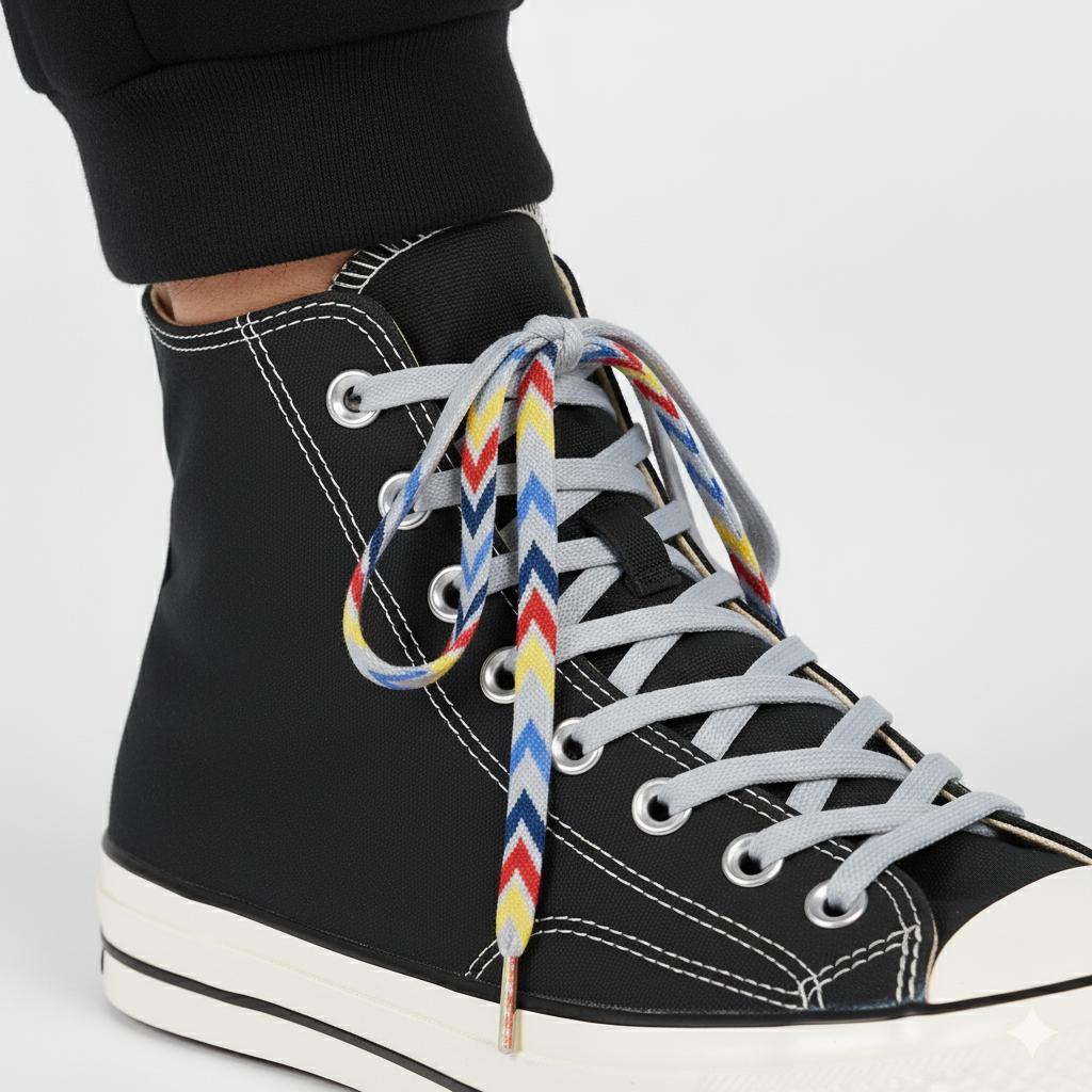 Reggae Vibes Zigzag Gradient Shoelaces | Red - Yellow - Blue - Black | Premium Gradient Flat Sneaker Laces by KNOTTY by KNOTTY
