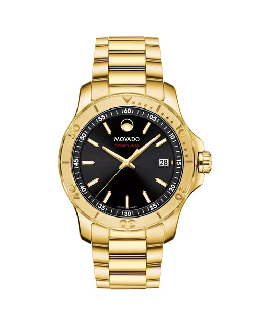 Movado Collection Active Sport 2600150 Black Dial Gold PVD 40 mm Watch
