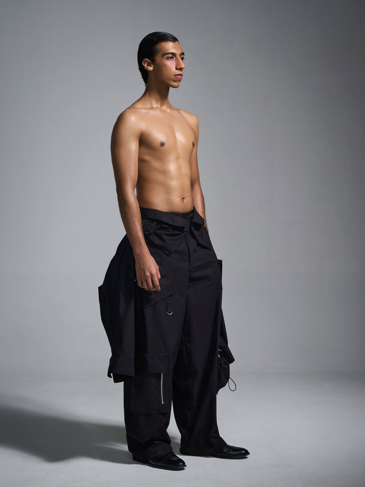 Cargo pants with deconstructed shirt - Black by HUEMN