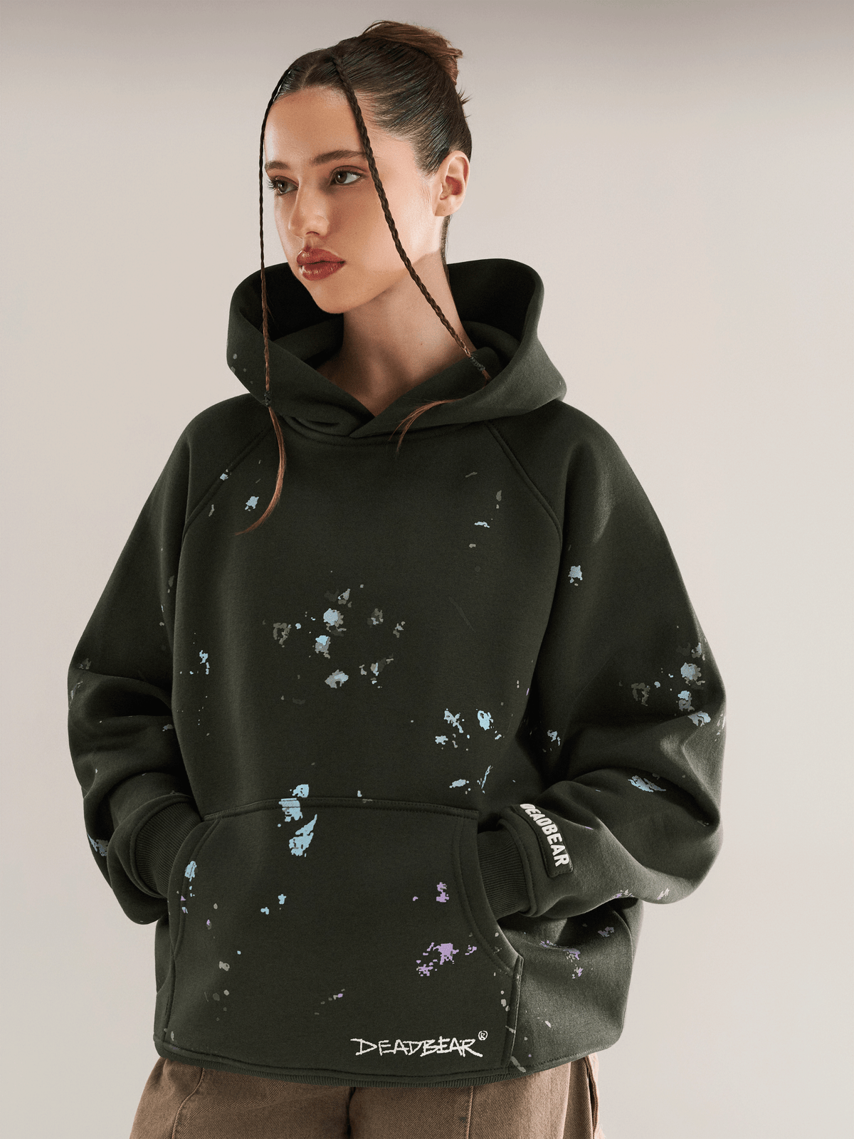 Grumpy Bear Hoodie Olive by DEADBEAR