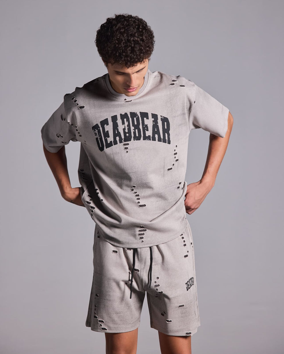 Distressed Washed Grey Shorts by DEADBEAR