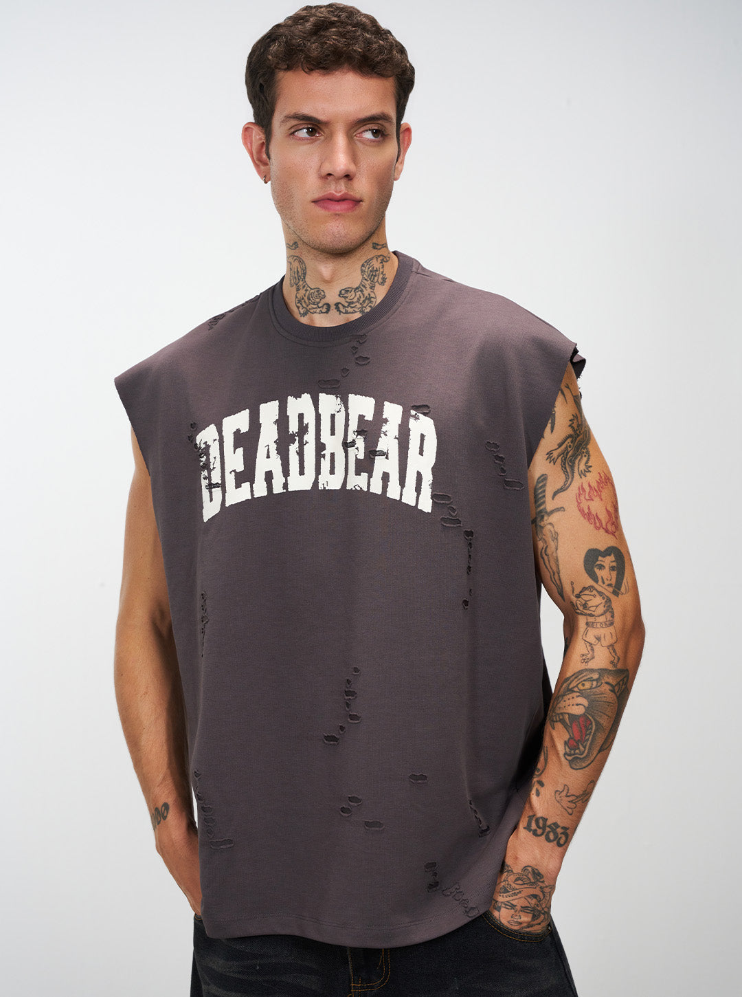 Distressed Ash Grey Tank by DEADBEAR