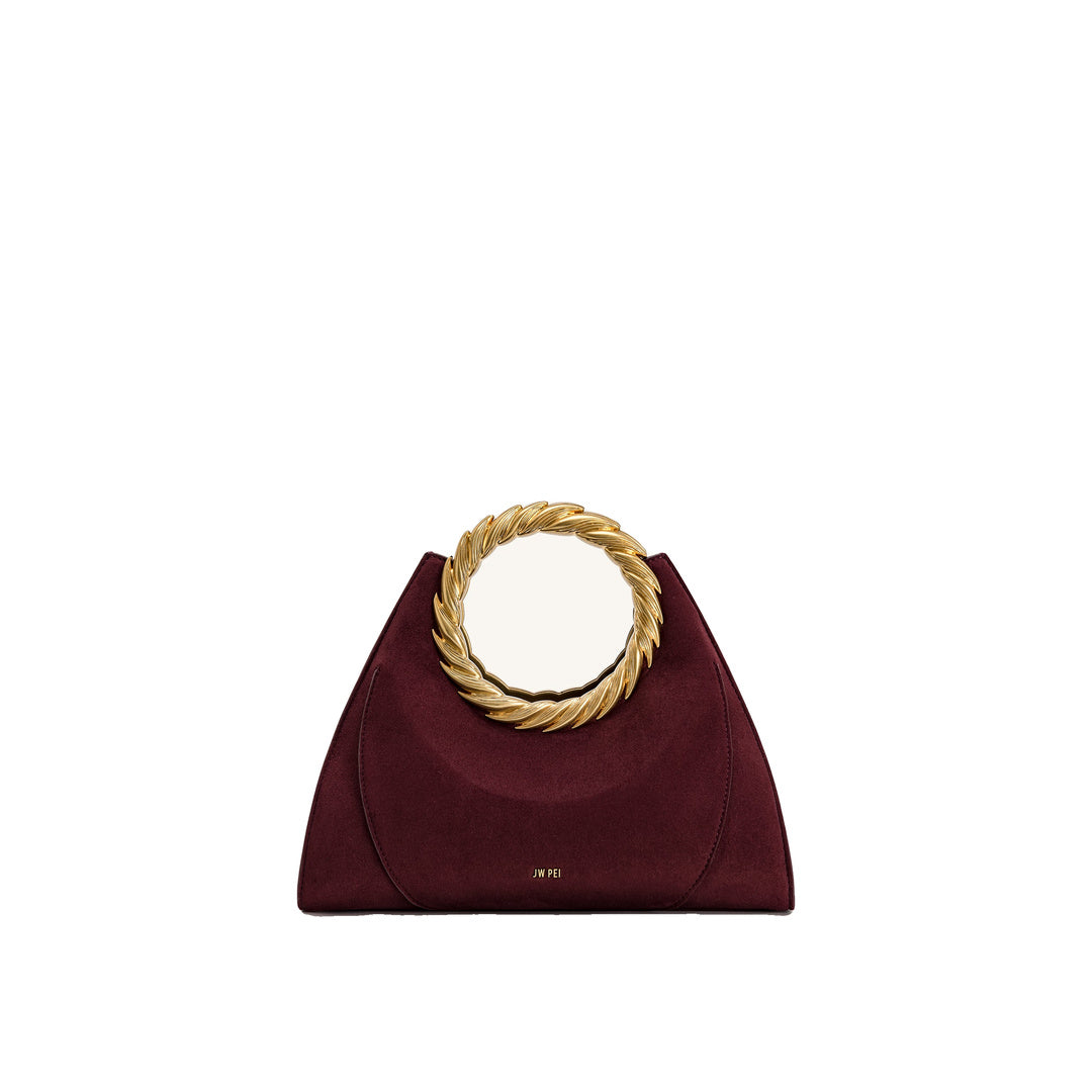JW PEI Amiya Leaf Handle Faux Suede Sculpture Bag - Merlot Red by JW PEI