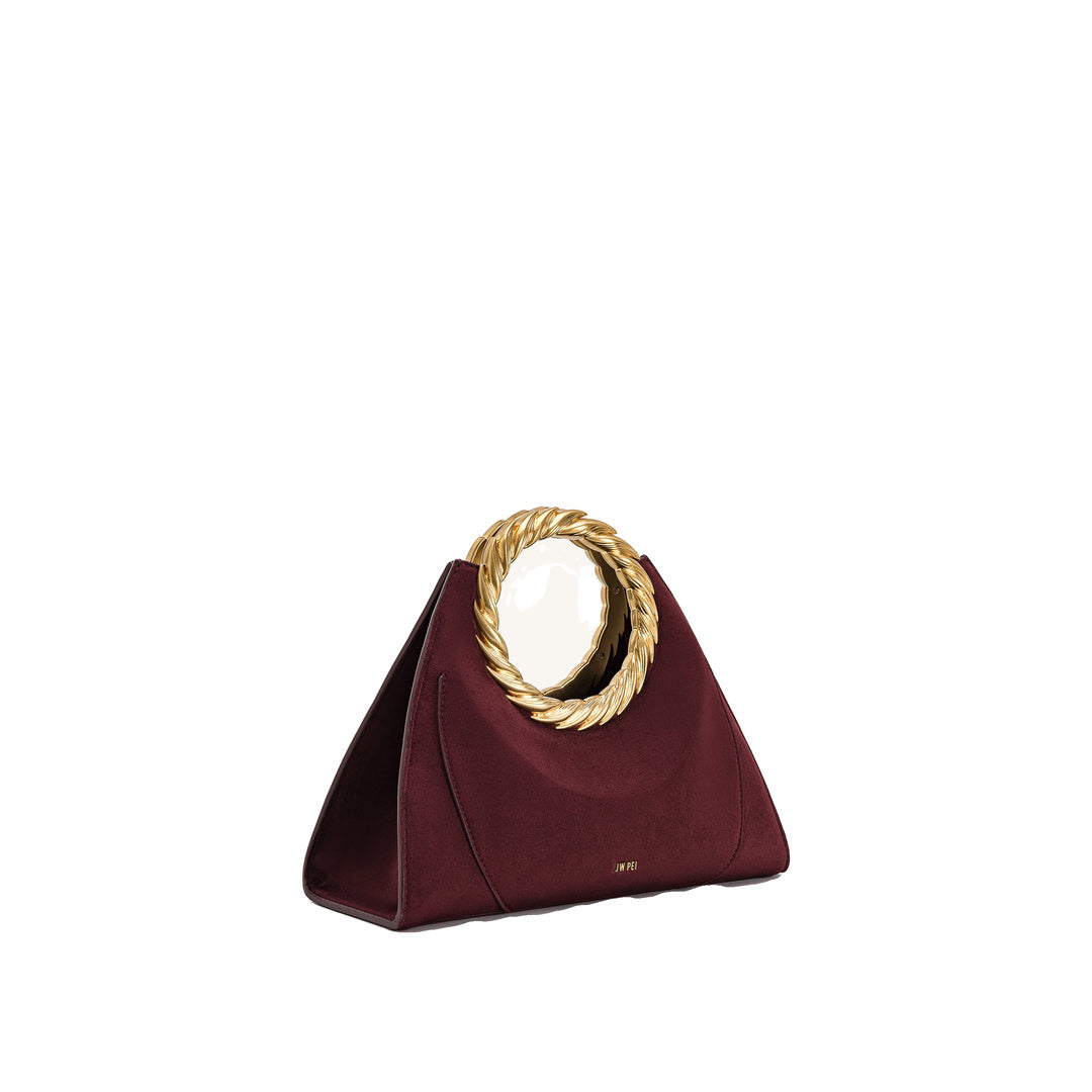 JW PEI Amiya Leaf Handle Faux Suede Sculpture Bag - Merlot Red by JW PEI