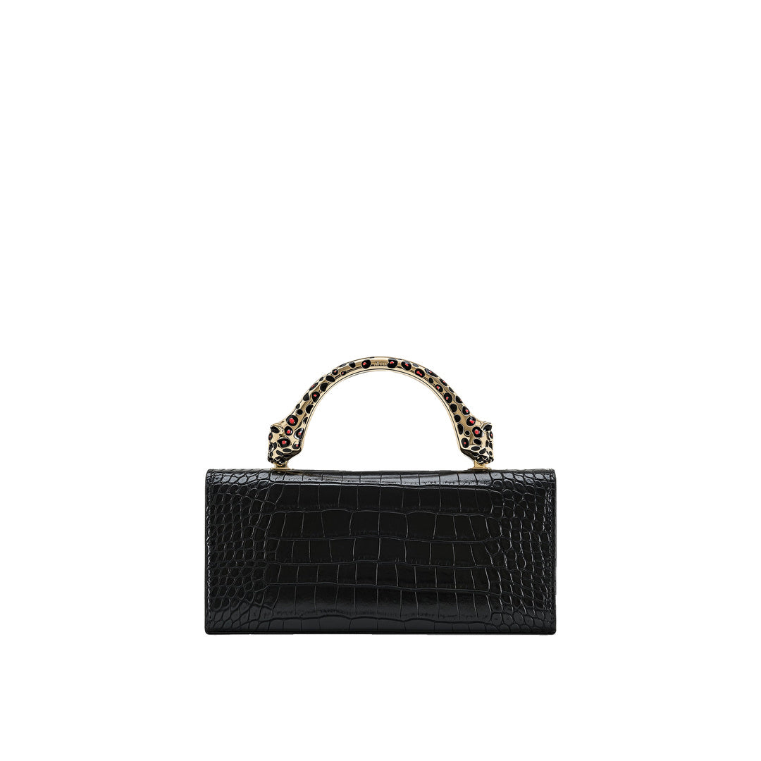 JW PEI Maya Leopard-Shaped Hardware Handle Top Handle Bag - Black Croc by JW PEI