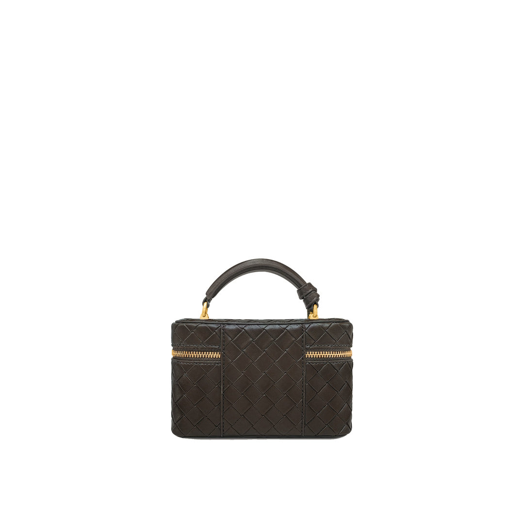 JW PEI Cleo Woven Texture Box Shape Top Handle Bag - Dark Brown by JW PEI