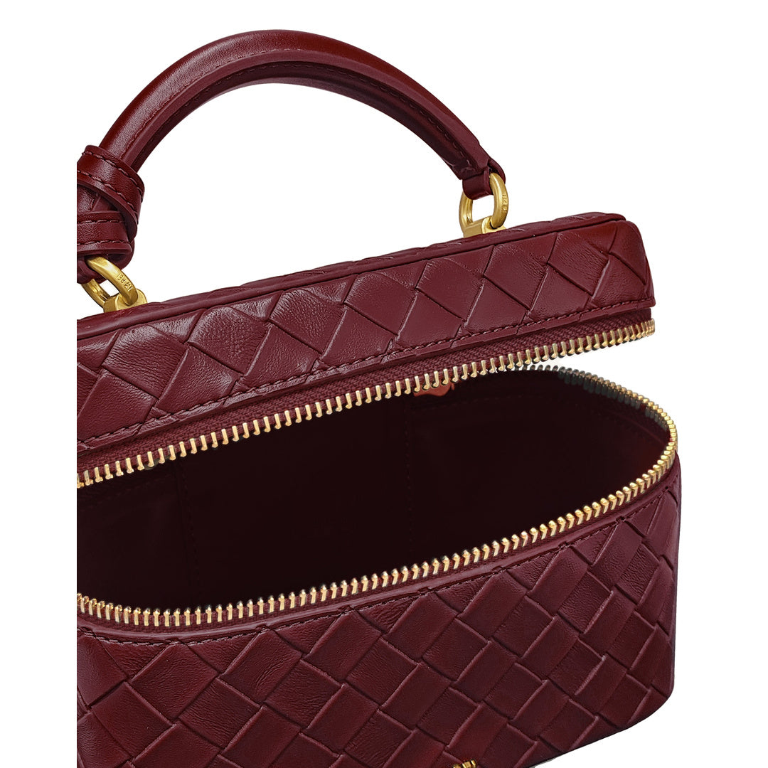 JW PEI Cleo Woven Texture Box Shape Top Handle Bag - Claret by JW PEI