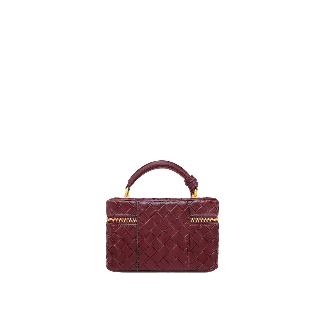 JW PEI Cleo Woven Texture Box Shape Top Handle Bag - Claret by JW PEI